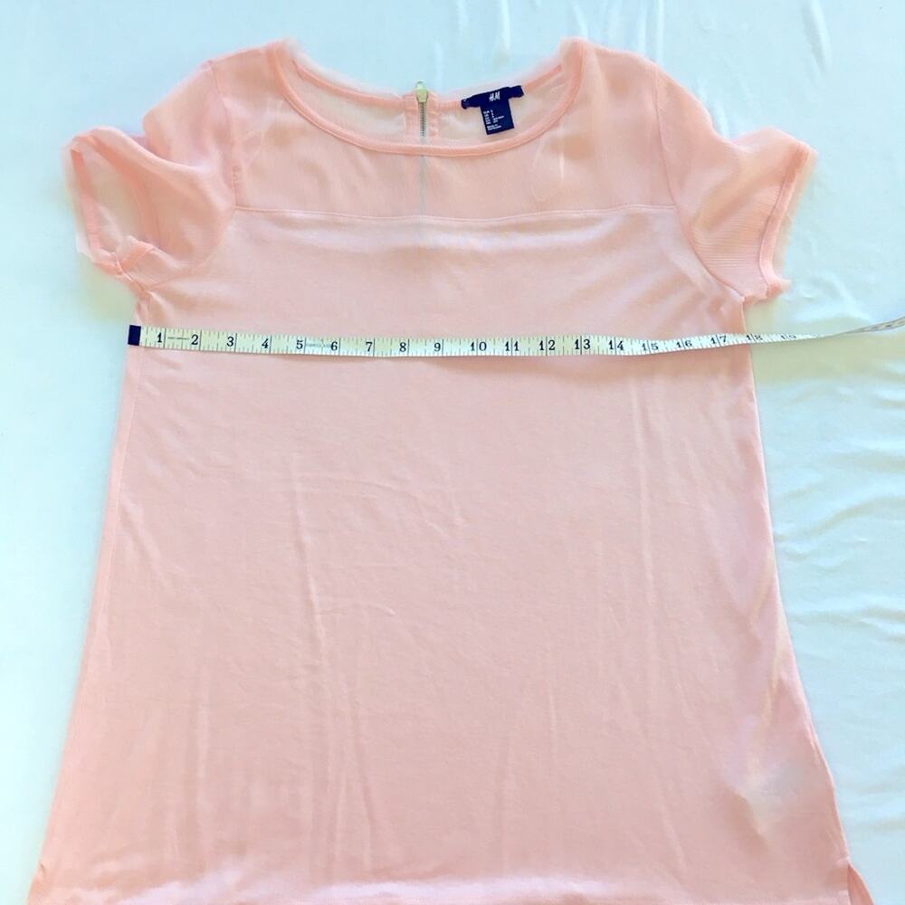 H&M Pink Peach Gauzy Yoke Short Sleeve Top Back Zip - Picture 9 of 16